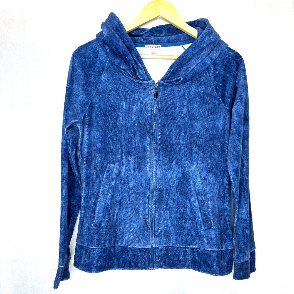 Juicy Couture Velour Full Zip Blue Hoodie, Medium Y2K Streetwear Soft Athleisure